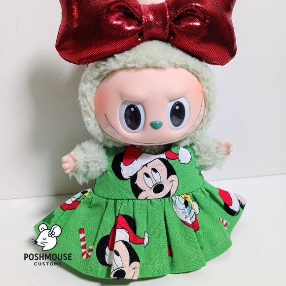Holiday Christmas Santa Claus Custom Dress and Oversized Metallic Bow for Labubu - Picture 6 of 8